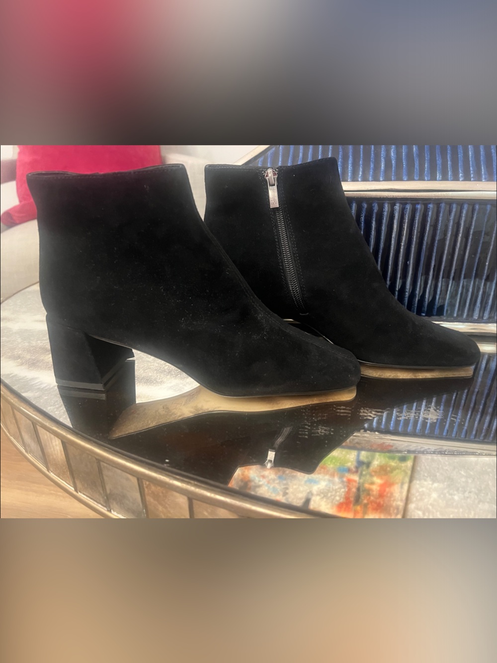 Pelle Moda Black Suede Ankle Booties with Block Heel size 7.5